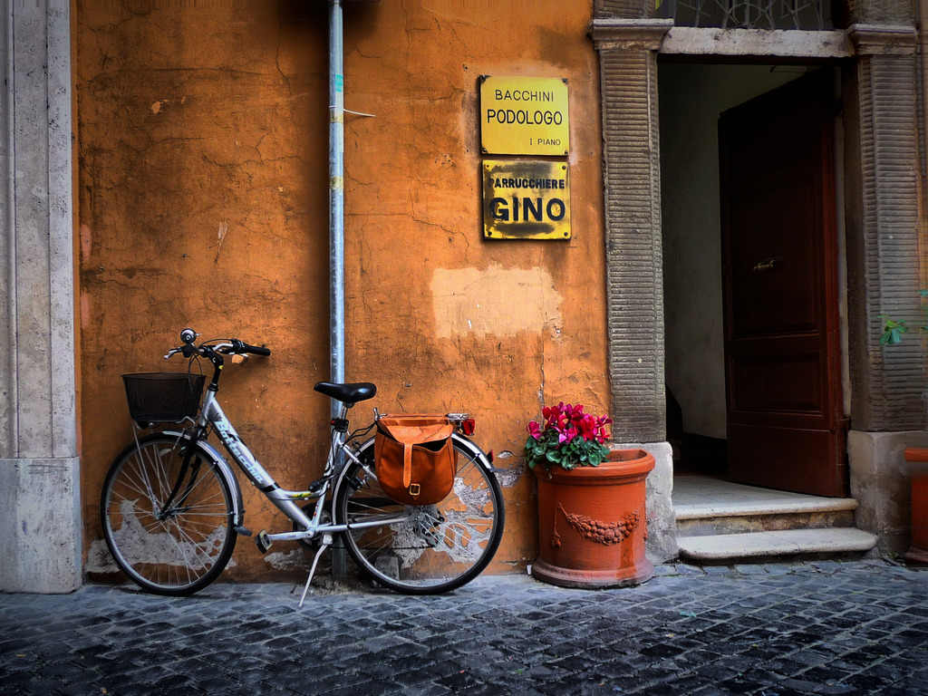 Bicycle parked outside an oldtown house