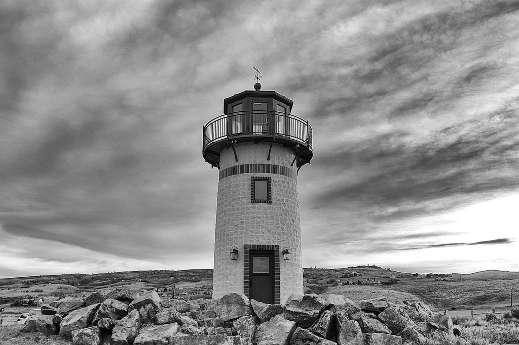Just a black and white light house