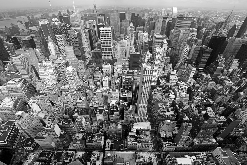 New York city aerial view in black and white