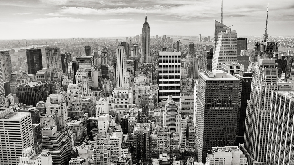 New York city from high rise in black and white
