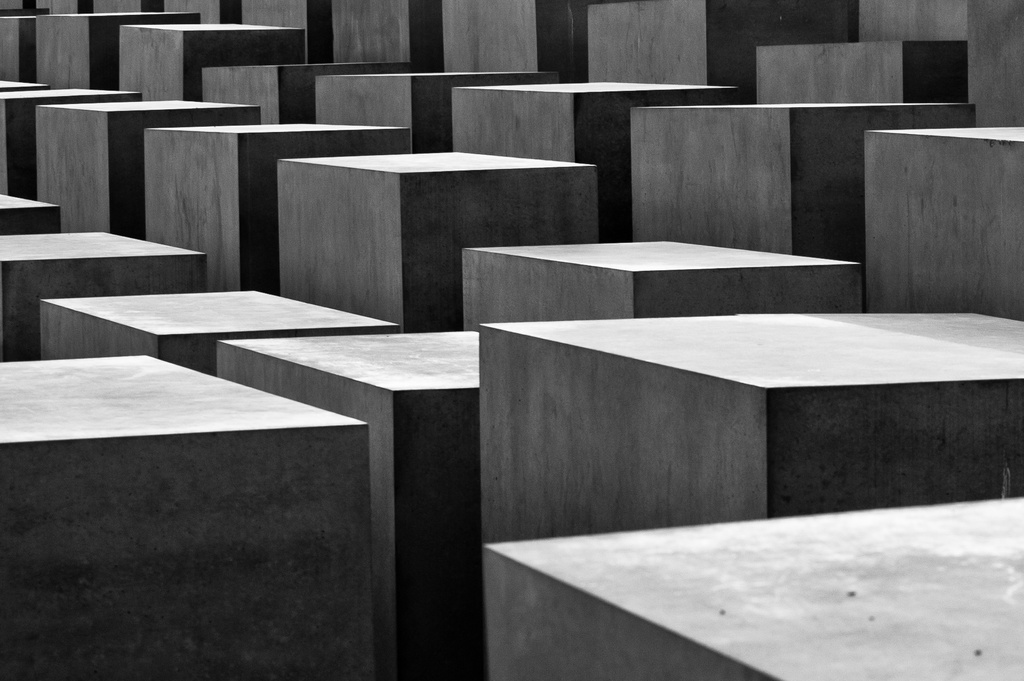 Square concrete blocks in black and white
